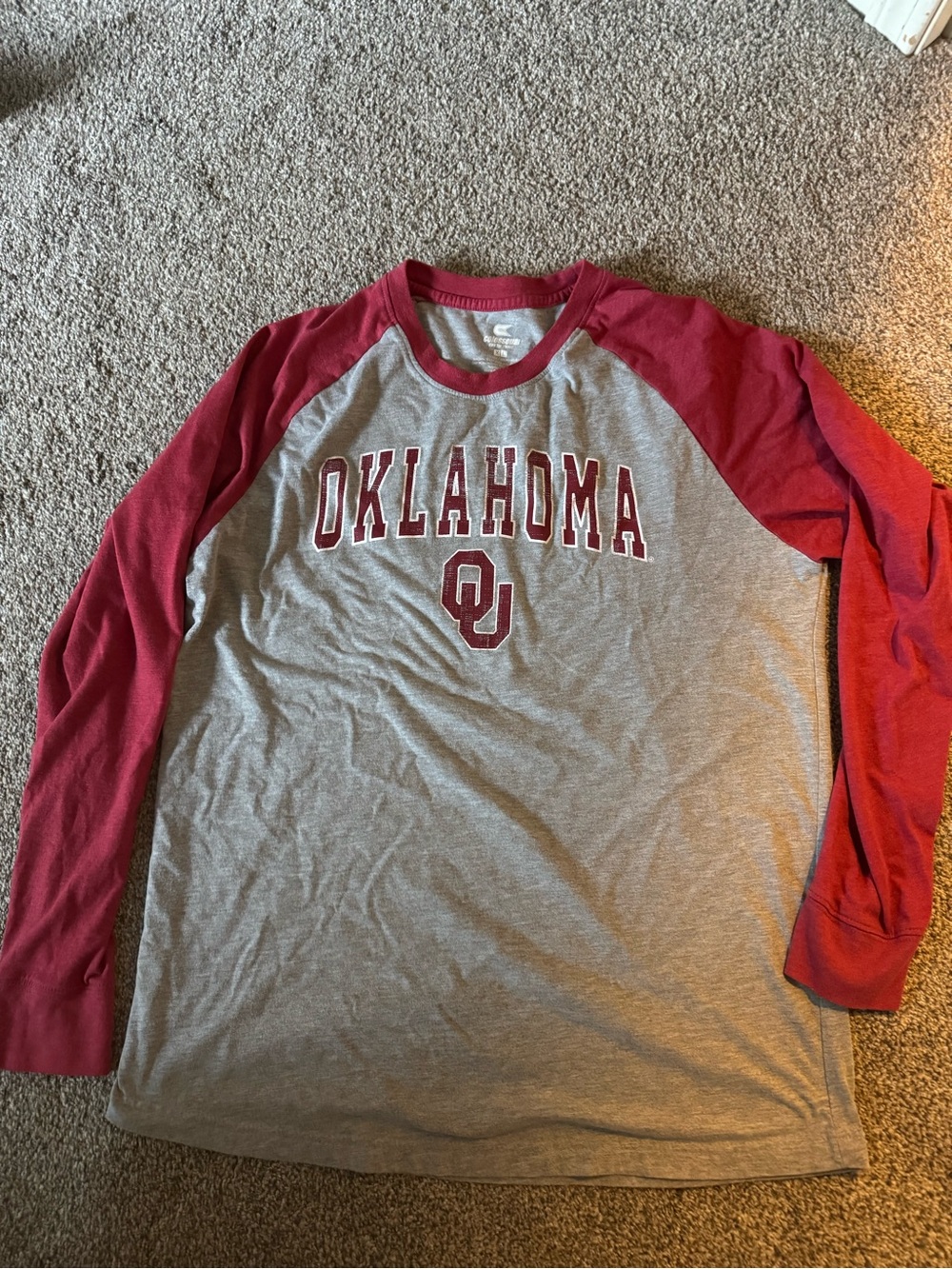 Oklahoma Raglan Long Sleeve Tee - Gray & Crimson